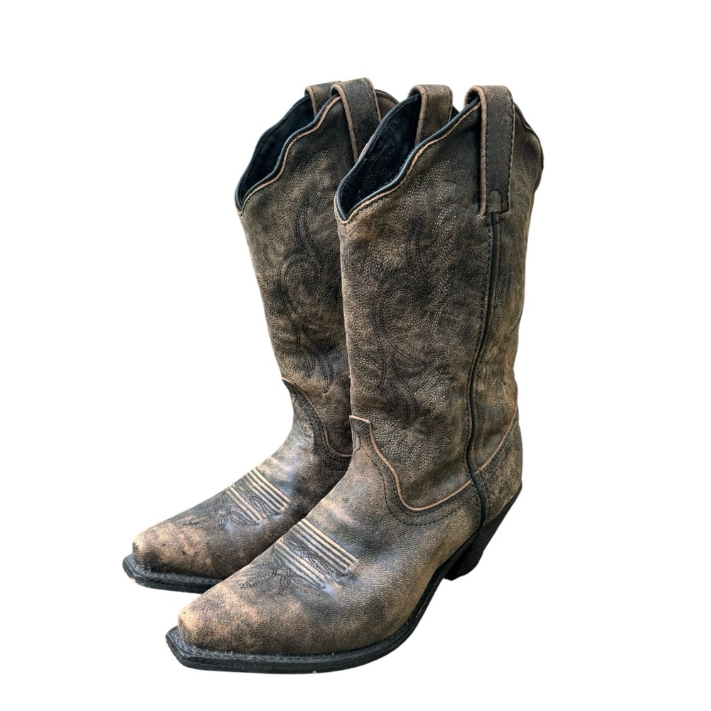 Rockin Country Women’s Distressed Brown Leather Cowboy Boots Size 8 (Nashville)